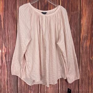 Chaps Womens Blouse Size 1X Pink Cotton Long Sleeve Button Up NWT